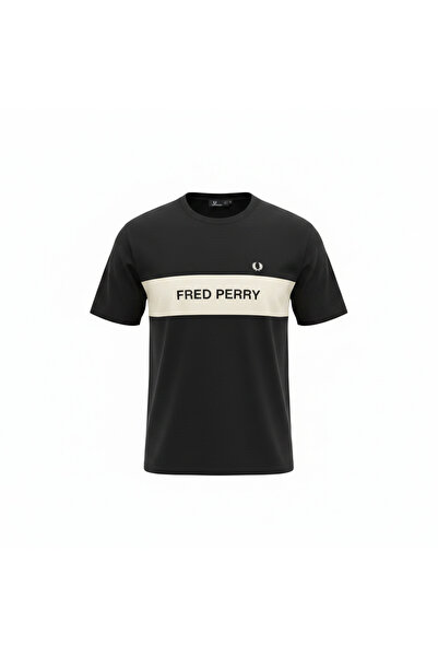 Fred Perry Men's Black Crew Neck T-Shirt with White Chest St