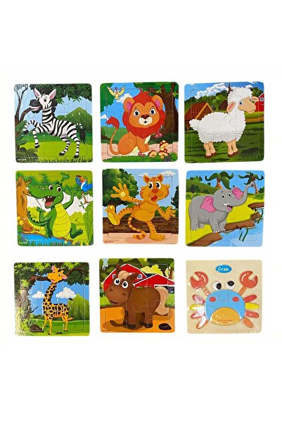 CASA JOY Puzzle din lemn pentru copii, 14 x 14 cm, Diverse animale, En-gros