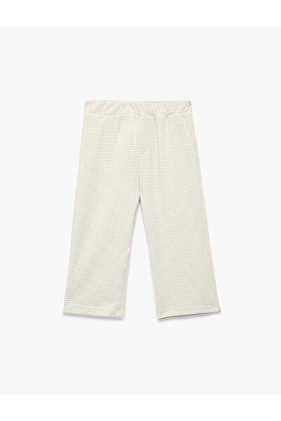 Koton Cotton Blend Elastic Waist Cut-Off Hem Plaid Trousers