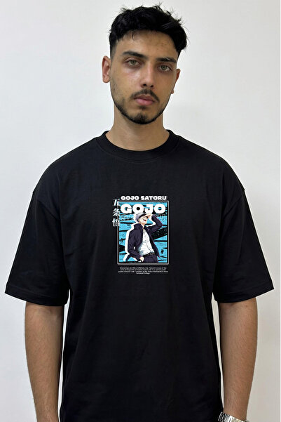 Anetos Gojo Satoru_49 Design Printed Oversize Black T-Shirt