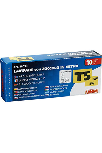 Lampa Λάμπες Αυτοκινήτου με Βάση Σφήνας T5 12V 2W 10 τεμάχια