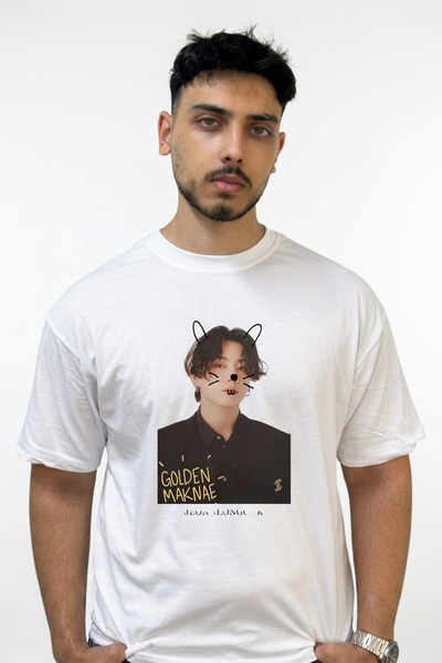 Anetos Golden Maknae Design Printed Oversize White T-Shirt
