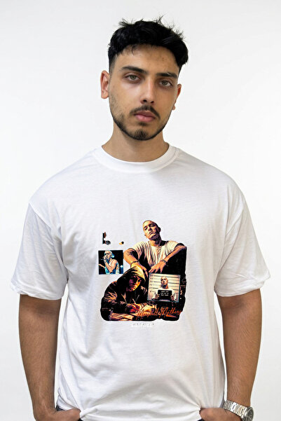 Anetos Μπλουζάκι Marshall Mathers με στάμπα σχεδίου, υπερμεγέθη, λευκό