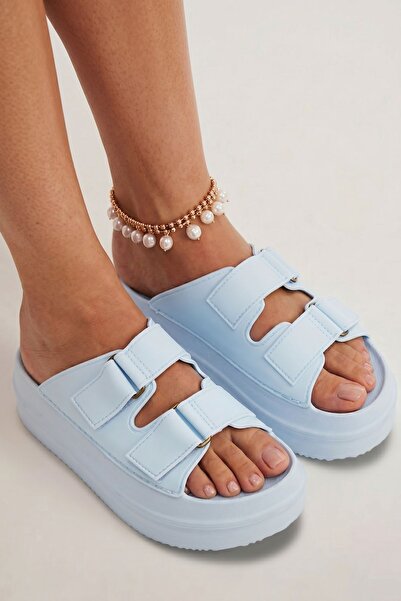 Luigi Παντόφλες φλατ με διπλά λουράκια και σχέδιο - Γαλάζιο - 36