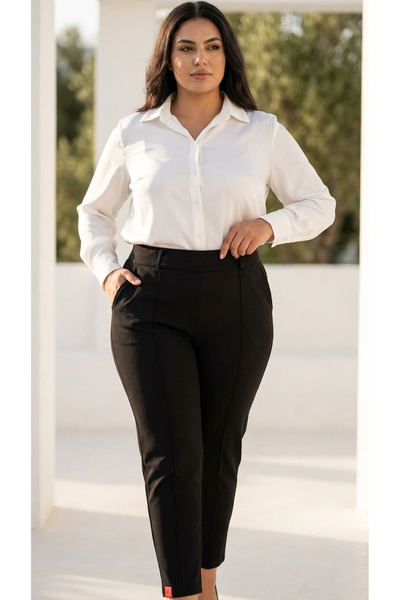 ZANESSİ FASHION Pantaloni de damă Mom, tricotați din Lycra, cu buzunare și ta...