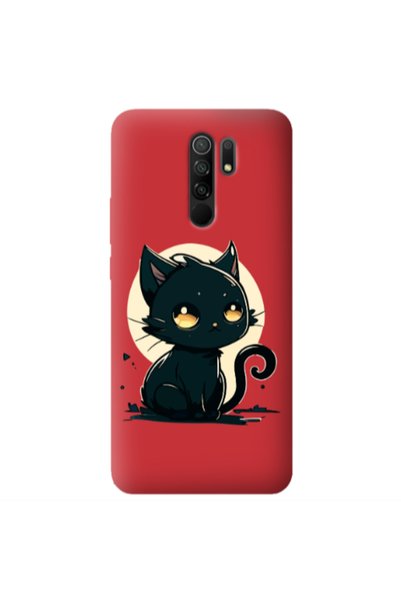 Other Xiaomi Redmi 9 Black Cat Red Colored Silicone TPU Θήκη