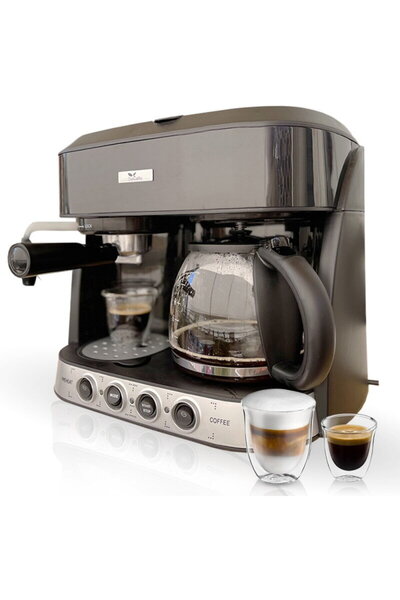 Del Caffe Espressor CoffeeShot 3 in 1 , 15 bari, 1.25 l, Functie spumare, pro...