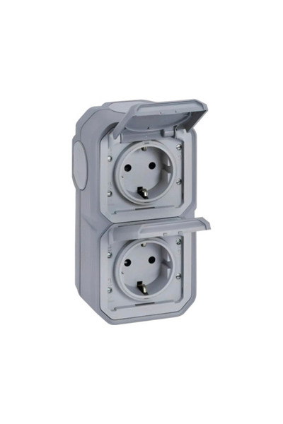 OEM Priză dublă cu împământare Legrand Plexo IP44 gri, montaj aplicat vertical