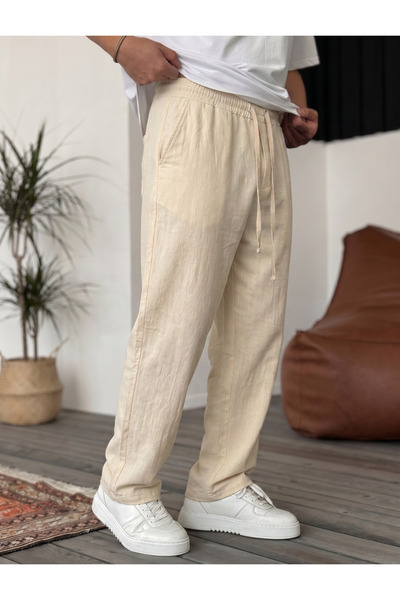 viperkombin Men's Linen Trousers Regular Comfortable Cut with Elastic Waist