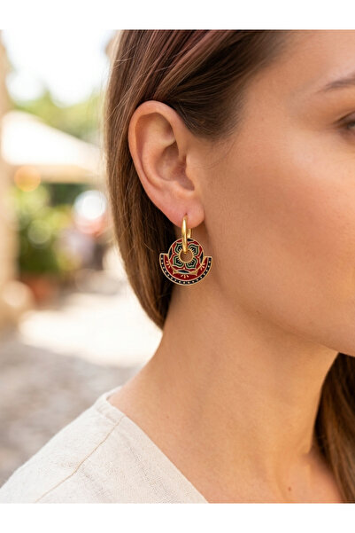 MuseumofYou Authentic Enamel Hoop Earrings - Geometric Lotus Pattern Dangle E...