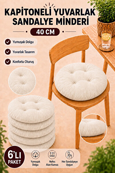 TOPCORN Altılı Set 40cm Yuvarlak Kapitoneli Yumuşak Dolgulu Sandalye Minderi ...