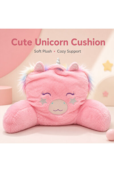 Bleco Cute pink unicorn pillow with back support and soft reading surface. Co...