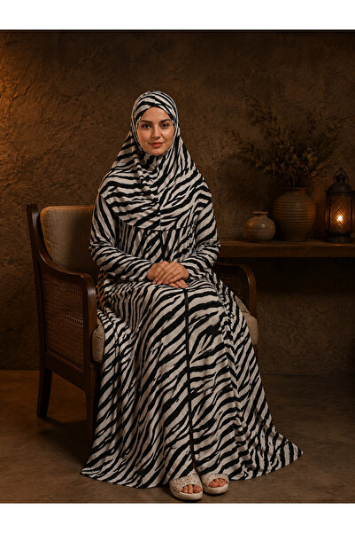Defkay Zebra Pattern Hijab Summer Flexible Fabric Practical Women's Prayer Dress