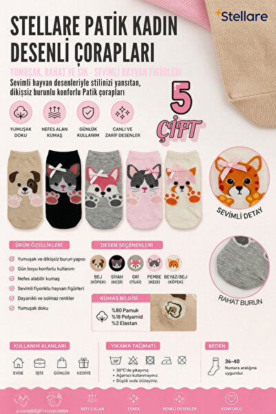 stellare Ženske čarape sa 5 parova u različitim bojama - Bešavne pamučne čara...