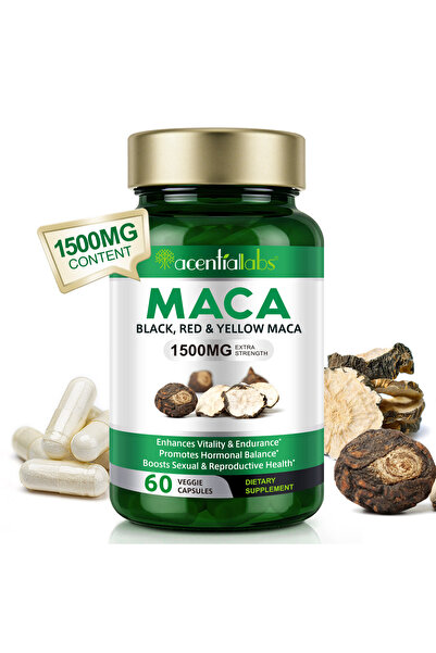 ACENTIALLABS Capsule Maca Negru, Roșu și Galben 1500mg, 60 Capsule Vegetale, ...