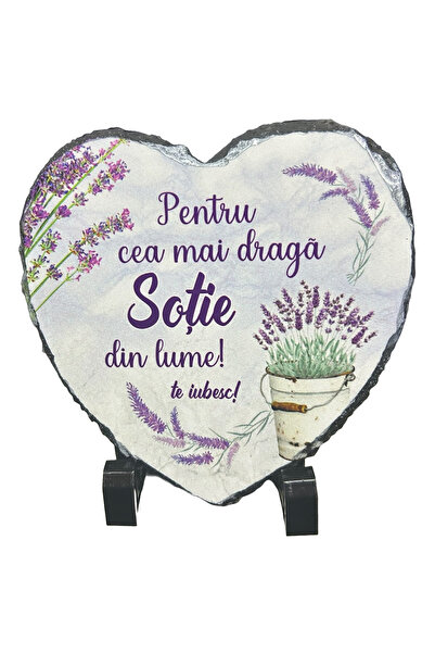 LimArt Placa decorativa ardezie in forma de inima, Lavanda, 14x13 cm - "Pentr...