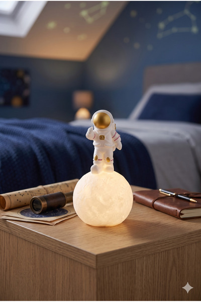 Homerest Astronot Tasarımlı Ay Gece Lambası Dekoratif Masaüstü Aydınlatma Çoc...