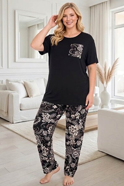 tarzımsüper Plus Size Luxury Pajamas Set with Elastic Waist Comfort Model Cot...