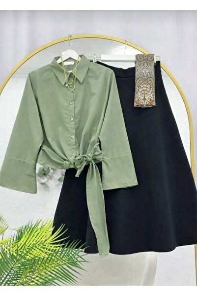 MODA MT Women's Tie-Detail Shirt - Puff Scuba Skirt Set - (Excluding Shawl)