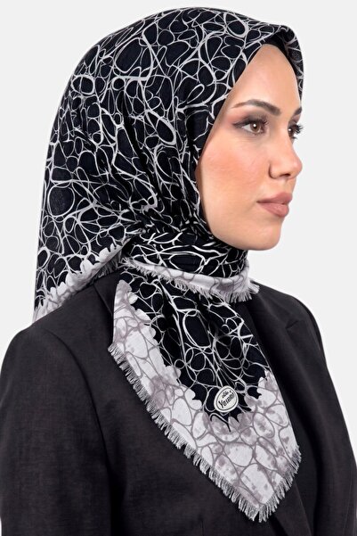 hadiora Women's Navy Blue Gray Patterned Flared Cotton Scarf