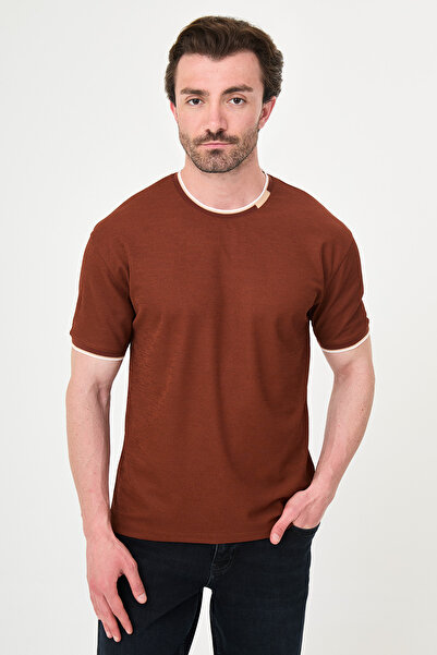 Mcr Textured Slim Fit Crew Neck Short Sleeve Men's T-Shirt Tile - 36886.26Y