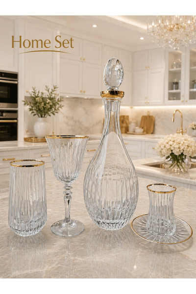 HOME SET 49 Parça Kesme Kristal Cam Bardak Seti | 12 Su Bardağı • 12 Kadeh • ...