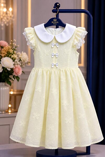 Rawai Roma Girl's Dress with White Collar and Bows Embroidery