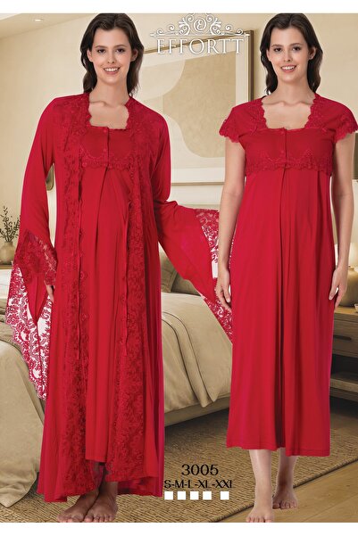 EM&FA TEKSTİL Maternity Lace Detailed Nightgown Set with Nursing Compartment ...