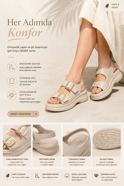 Erdem Store Double Buckle Women's Sandals Orthopedic High-Sole Daily Comforta...