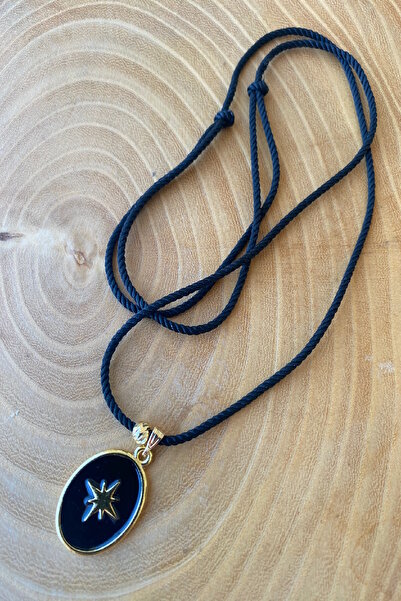 Shepidi Black Twist Rope Adjustable Rope Necklace with Black and Gold Objects