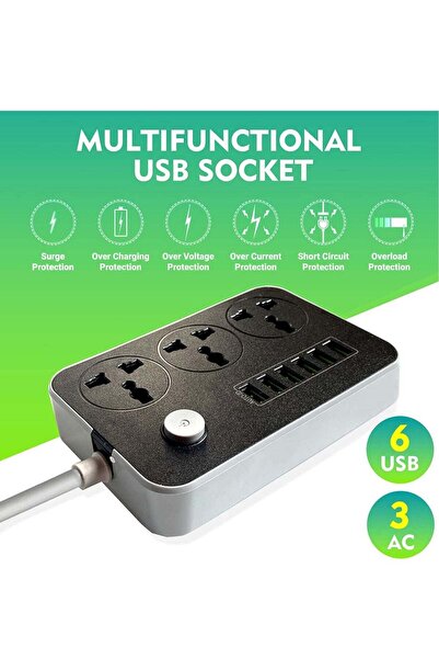 ELTRAZONE 3-Power Socket And 6-Port USB Adapter