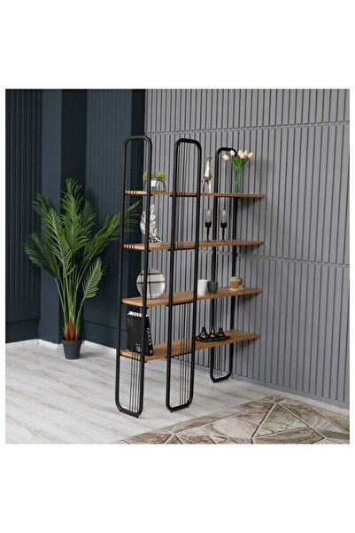 Adore Biblioteca Sierra cu 4 Rafturi, Negru - Maro, 125x180x28 cm