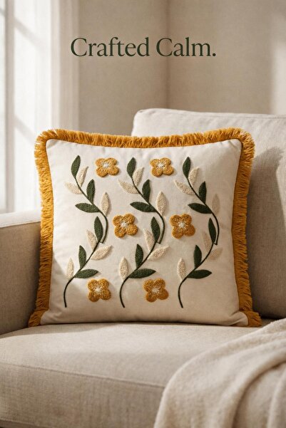 Bella Home Premium Punch Embroidery Cushion Cover 40 cm X 40 cm - 1 Piece