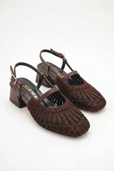 MİRKET Women's Buckle Knitted Detailed Thick Heeled Shoes