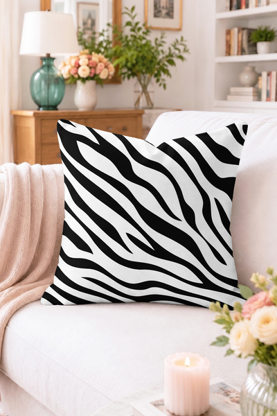 Home Siyah Beyaz Zebra Desenli Kırlent Kılıfı - Modern Dekoratif Yastık Kılıfı