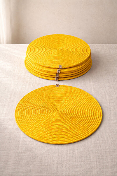 Naspar 4-Piece Yellow Jute Plate Set, Modern American Serving Style, Stylish ...