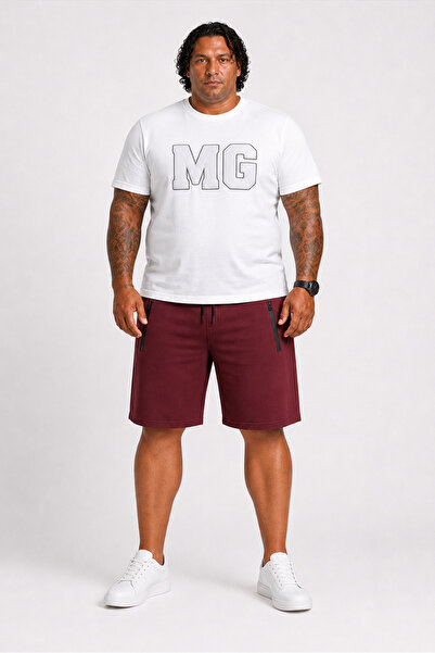 MocGrande Plus Size Zippered Classic Combed Cotton Shorts 26622 Bordo
