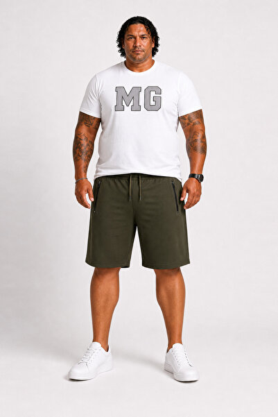 MocGrande Large Size Zippered Classic Combed Cotton Shorts 26622 Khaki
