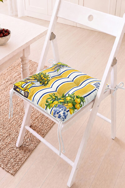 Home Dolce Vita Yazılı Limon ve Scooter Desenli Pofidik Sandalye Minderi - Sa...