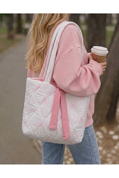 ikizelbutik Pinterest Puff Bow Bag |   Lined Large Pink Quilted Shoulder Bag ...