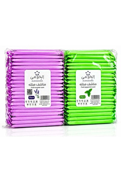 alkhuzama Refreshing Wet Wipes - 50 Pieces (25 with Refreshing Mint Scent + 2...