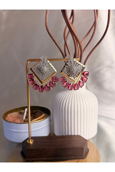 ANKA JEWELLRY أقراط نسائية من الفولاذ بتصميم هندسي مرصع بحجر الفوشيا