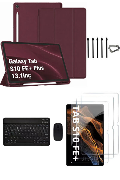 Samsung Galaxy Tab S10 FE+ Plus Flip Kılıf+Klavye Mouse+S Pen Yedek Uç+Ekran Koruyucu
