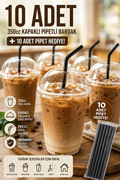 Kitchen Beauty 10 Adet 350 cc Kapaklı Pipetli Sert Plastik Bardak Pet Bardak ...