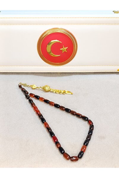 HALİL KOÇAK سبحة من حجر العنبر الناري، مصنوعة يدويًا بتقنية القطع الكبسولي