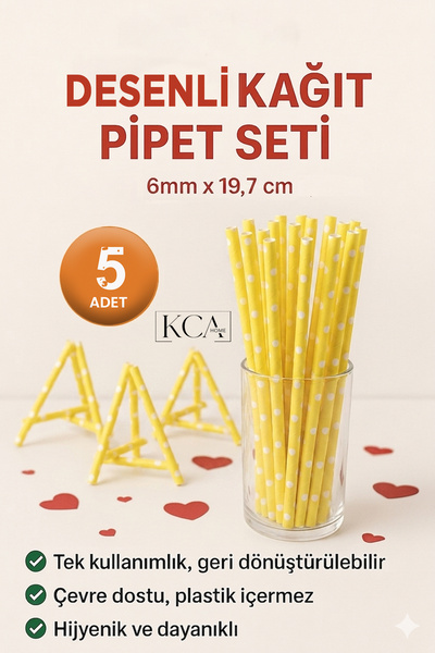 KCA HOME Desenli Kağıt Pipet Seti, Kokteyl Kağıt Pipeti, Çizgili Renkli Pipet...