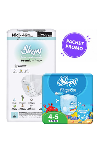 Sleepy Pachet promo Scutece Premium Mărimea 3 (46 buc, 4-9 kg) + Scutece de î...
