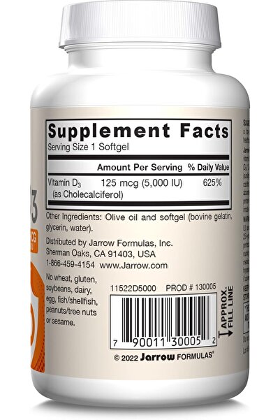 Jarrow Formulas Vitamina D3 5000 UI, 100 capsule moi