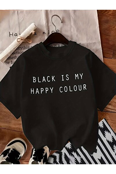 12 Teknoloji تي شيرت نسائي بتصميم عتيق بطبعة "Black Is My Happy Colour" - تي ...