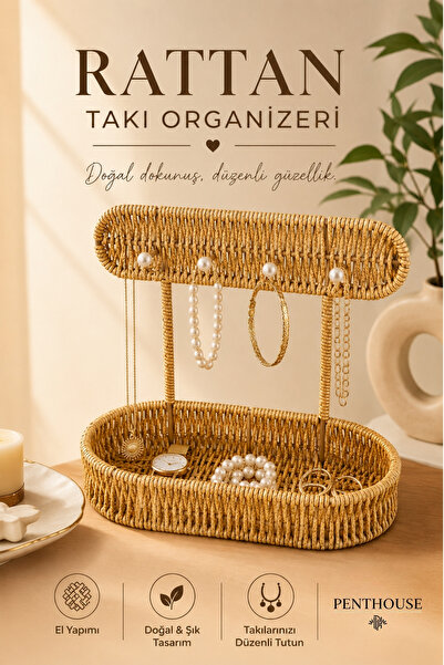 Penthouse Organizator de bijuterii din ratan, realizat manual, organizator pe...